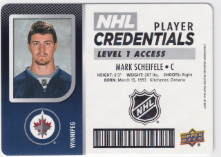 2017-18 UD MVP - Mark Scheifele - NHL Player Credentials - Level 1 Access