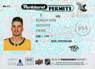 2018-19 UD Parkhurst - Roman Josi - Permits #PA-11