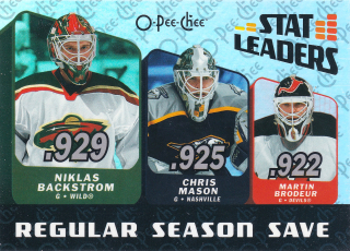 2007-08 UD O-Pee-Chee - Martin Brodeur, Niklas Backstrom, Chris Mason - Stat Leaderes #SL11